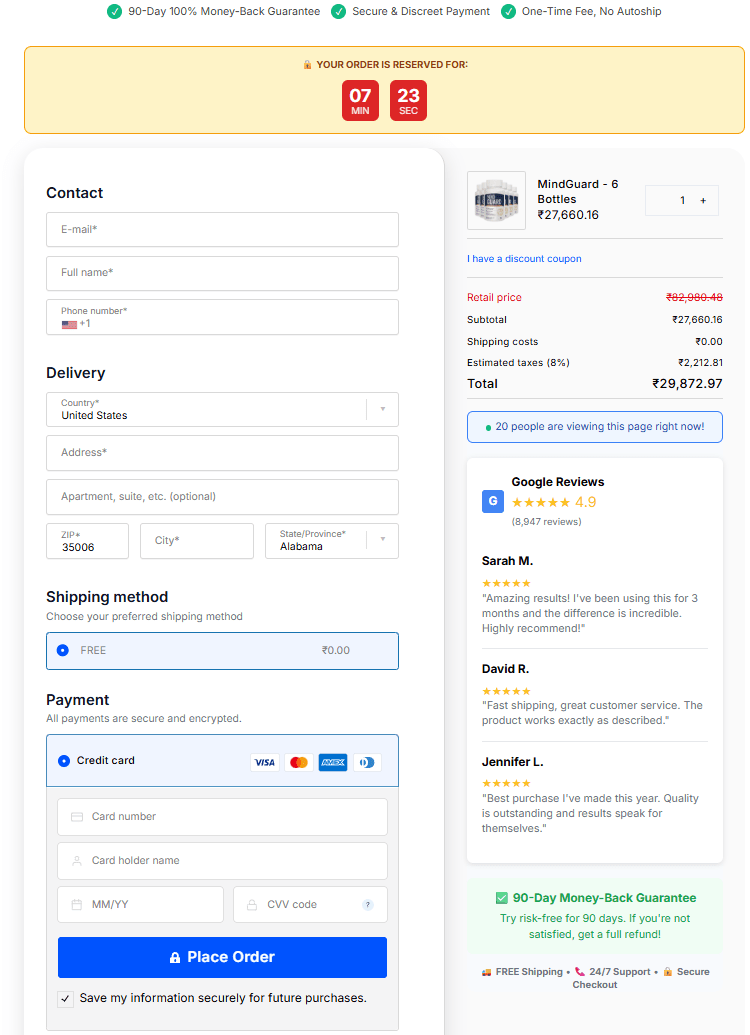 MindGuard order page